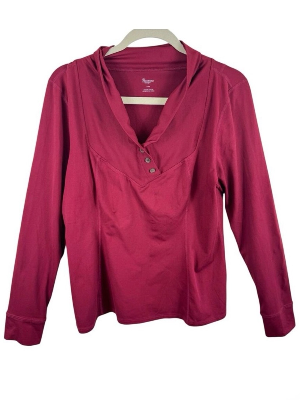 Stonewear Designs Red Long Sleeve Stretchy V-Neck Knit Pullover Top Size L‎
